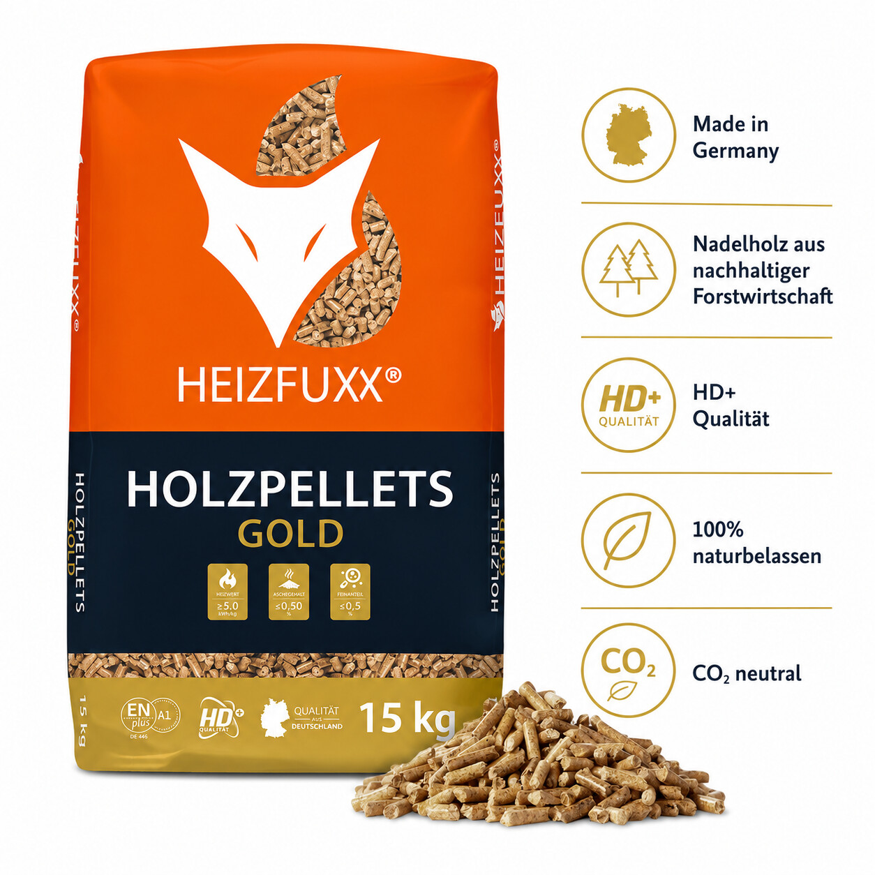 Heizfuxx Gold Wood Pellets 6 mm ENplus A1 – Pallet 990 kg (66 × 15 kg) used pellets for sale — photo 2