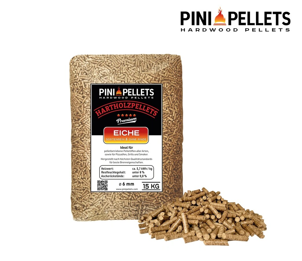 PINI Hartholz Pellets 6 mm 100% Eiche 975 kg Palette ENPlus A1 used pellets for sale — photo 3